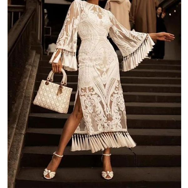 

casual dresses formal women white runway dress female o-neck full flare sleeve long ladies embroidery spring with underskirt, Black;gray
