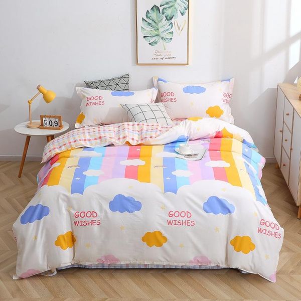 

bedding sets lucky rainbow love strawberry cotton embroidery set high density satin duvet cover bed linen pillowcase home textile