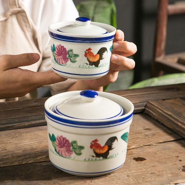 

bowls ceramic rooster soup cup stew with lid waterproof commercial el restaurant bird's nest dessert