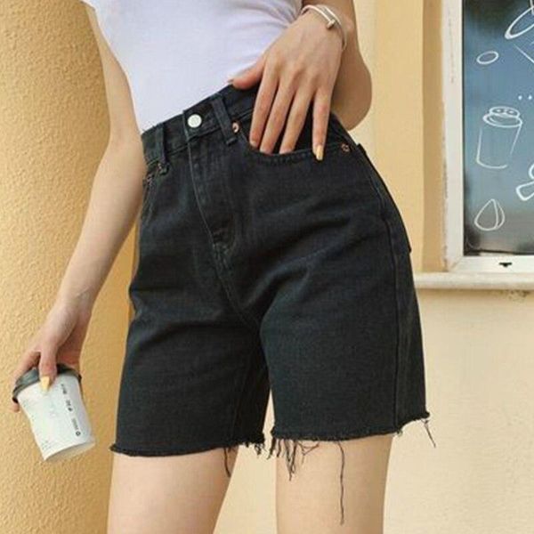 

women's jeans thin air breathable 5 points straight pants high waist slim denim tassel washed vintage trouser spring summer, Blue