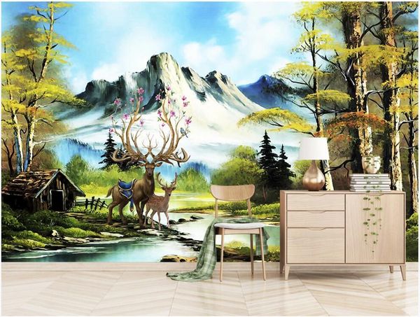 

custom mural 3d po wallpaper european elk forest landscape oil painting interior living room for walls 3 d in rolls wallpapers