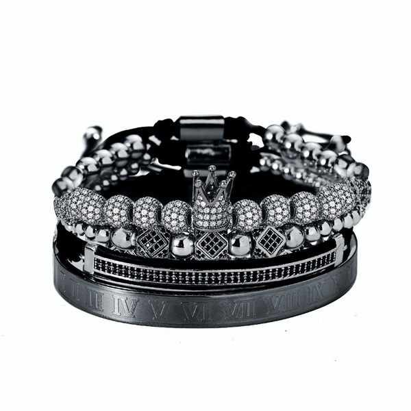 

3pcs/set+roman numeral titanium steel bracelets couple bracelet/crown/for lovers/bracelets for women men luxury jewelry, Golden;silver