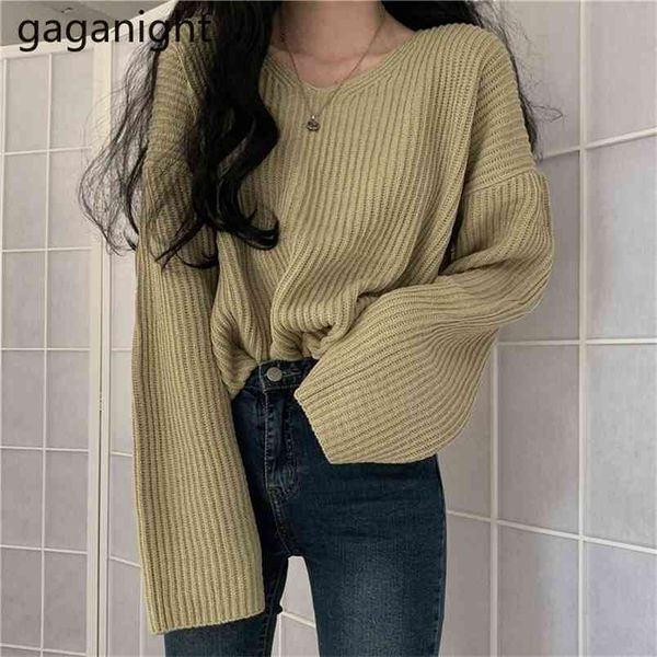 

fashion women sweater solid casual loose pullover chic korean sweaters autumn winter pull femme knitted outwear 210601, White