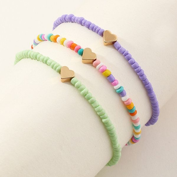 

fashion anklets elastic multi-layer colorful mixed color rice bead heart love anklet, Red;blue
