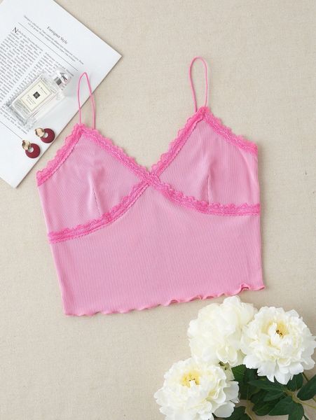 

lace panel lettuce trim cami q2iq#, White