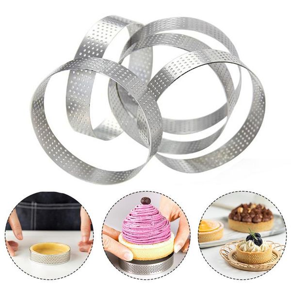 

baking moulds 3/6pcs circular stainless steel tart mold ring tartlet cake mousse molds cookies pastry circle cutter pie perforated