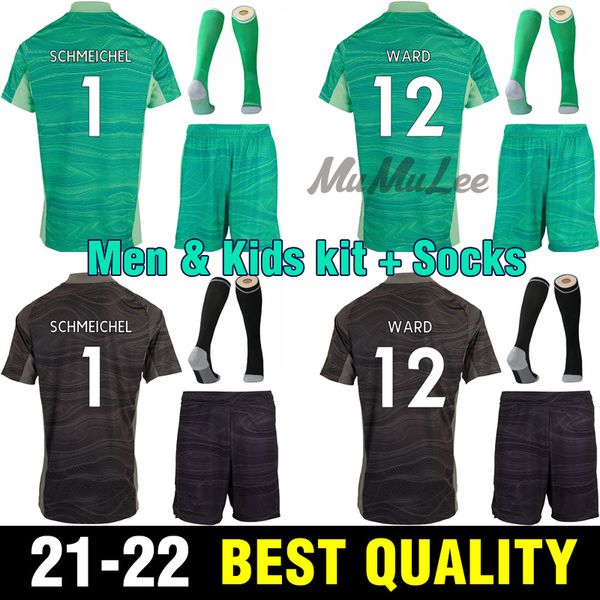 

men kids kit + socks 2021 leicester gk soccer jersey schmeichel ward 2022 vardy ndidi maddison goalkeeper tielemans gray barnes football shi, Black