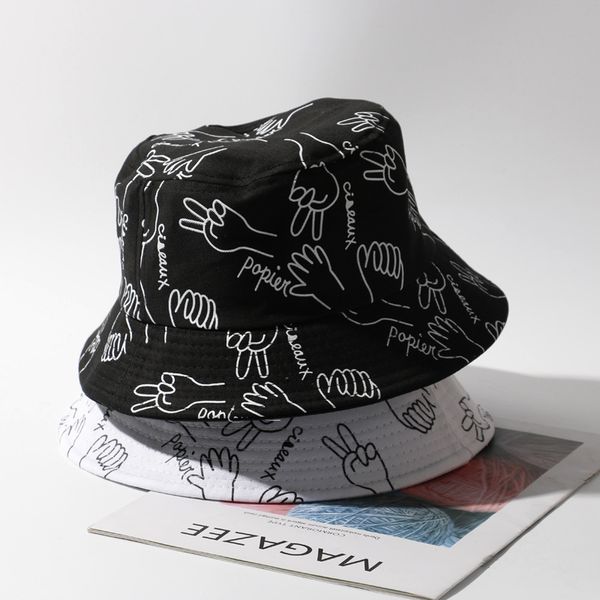 

new women's spring version versatile basin leisure outdoor men's graffiti large edge shading fisherman's hat, Yellow