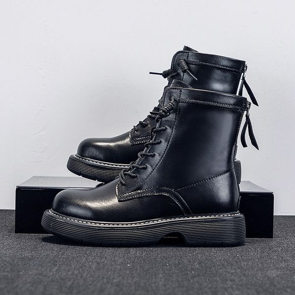 

leather martin women's 2021 autumn winter british fashion versatile motorcycle back zipper short single boots, Black