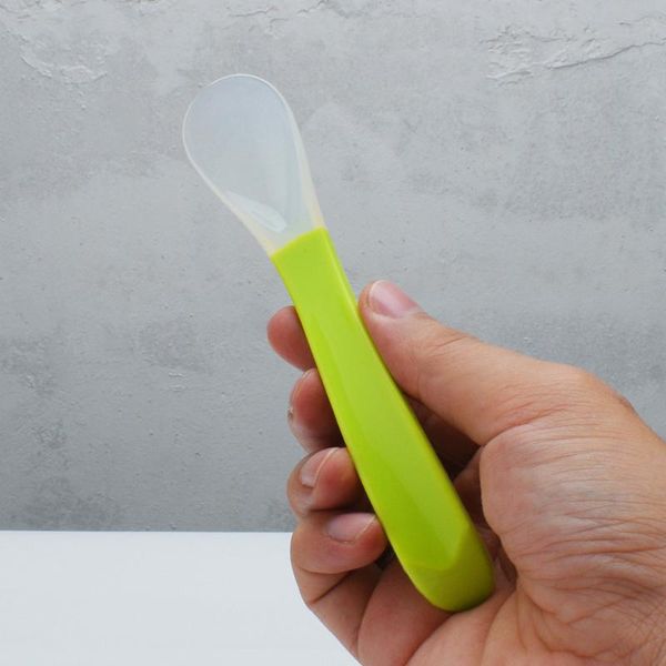 

spoons two-color silicone soft spoon for baby colorful handle flatware tools kitchen