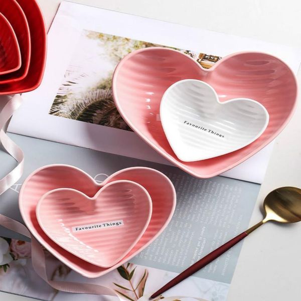 

bowls heart design 4 colors ceramic bowl plate 150-350ml candy dish salad cute cakedessert container noodle tableware pot