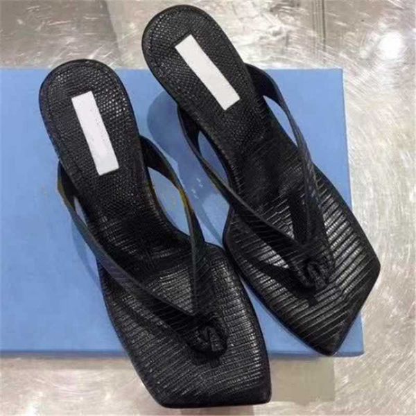

slippers summer style outer wear flip flops women sandals lizard pattern square toe roman shoes simple fashion casual, Black