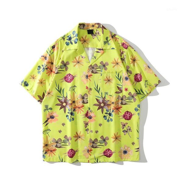

men's casual shirts bright color holiday beach hawaiian shirt men turn-down collar street vintage blue yellow whit, White;black