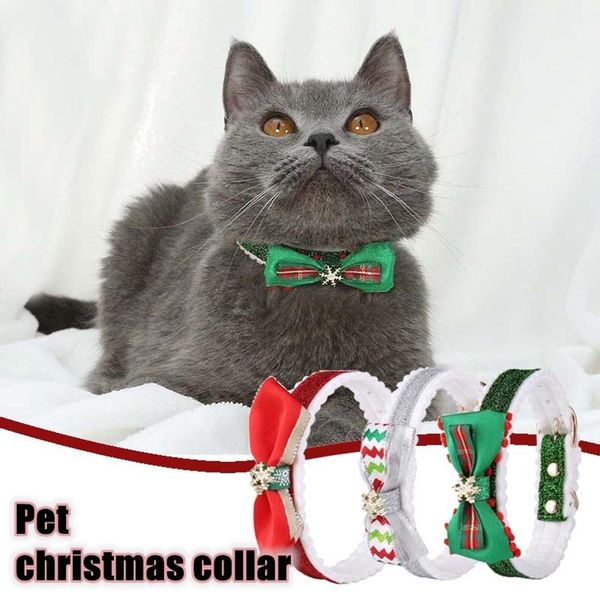 

cat collars & leads #48 dog collar colorful series personalized pet 2021 christmas snowflake big bow tie