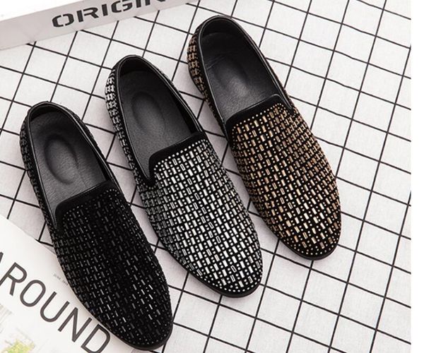 

dress shoes full shining pvc bricks decoration mens formal soft sole slip-on loafers big size party casual da6, Black