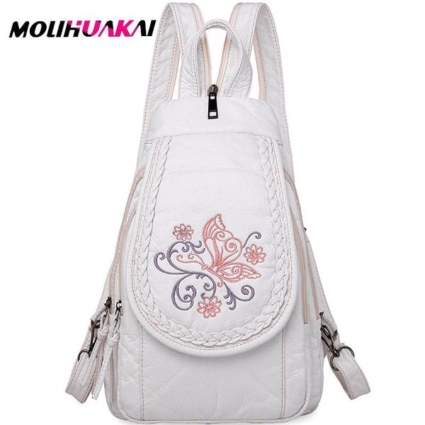

backpack molihuakai butterfly embroidery sheepskin women soft genuine leather chest bag for mother ladies large capacity bagpack