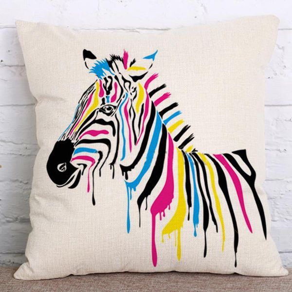 

pillow case square black and white striped pillowcase colorful zebra painting animal home living room decorative throw pillows cushion cover