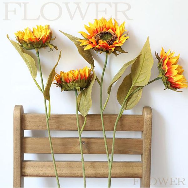 Fiori decorativi Corone Piccolo girasole Artificiale Singolo Secco Singolo Ramo Faux Decorazione Della Casa Diame FAI DA TE Wreath Flower Wall Sfondo di nozze