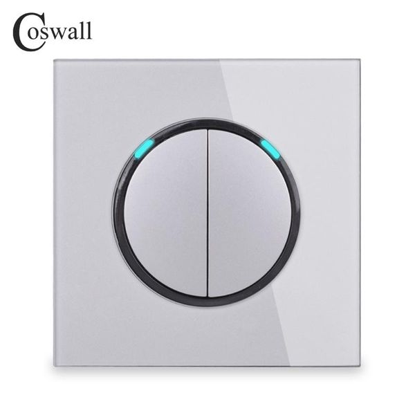 

smart home control coswall 2 gang 1 way random click push on / off wall light switch with led indicator tempered crystal glass panel 16a gre