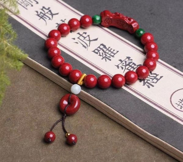 

charm bracelets natural purple cinnabar handmade pixiu tibetan buddhist braided knots lucky rope bangle for women size adjust dropship, Golden;silver