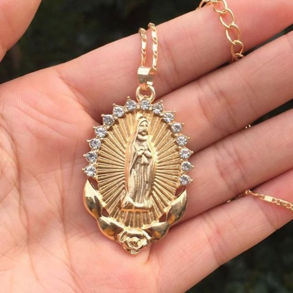 

holy virgin mary pendant necklace religion dainty golden christian cubic zircon women collier femme jewelry necklaces, Silver