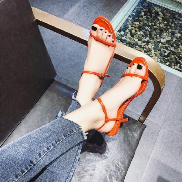 

sandals female 2021 spring and summer open toe pu word buckle back empty stiletto fish mouth women's high heels1, Black