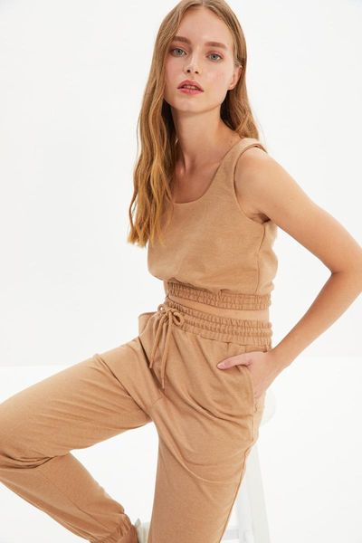 

women's two piece pants trendyol brown knitted bottom-suit thmaw22pt0236, White