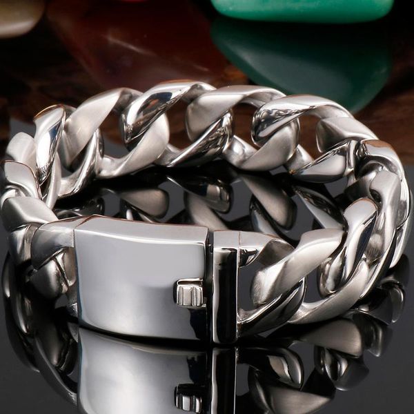 

link, chain 9" 17/20mm polishd 316l stainless steel boys bracelets for men hiphop hand bracelet bangle mens jewellery wholesale 2021, Black