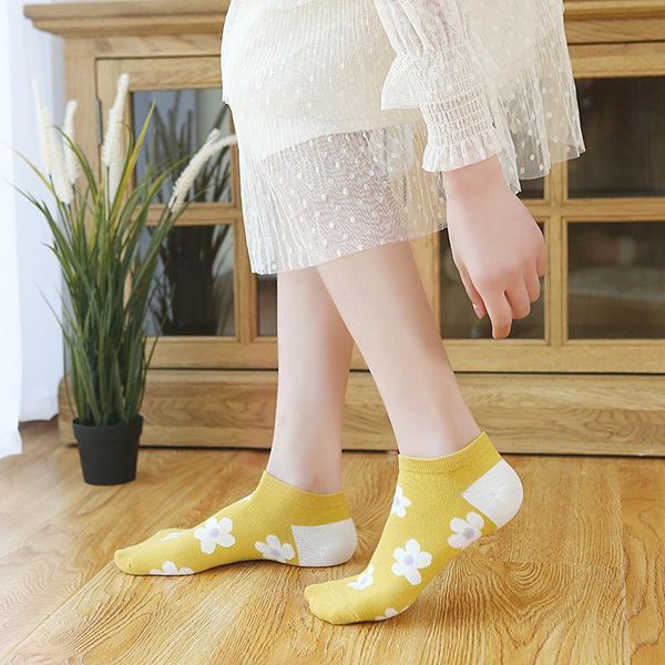 

socks & hosiery 5 pairs spring summer korean elegant style harajuku cotton boat fashion casual women girls flower ankle, Black;white