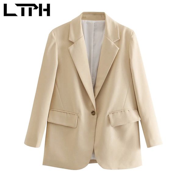 

ins minimalist solid jackets loose women blazers casual all-match single button mid-length lady suit coat spring 210427, White;black