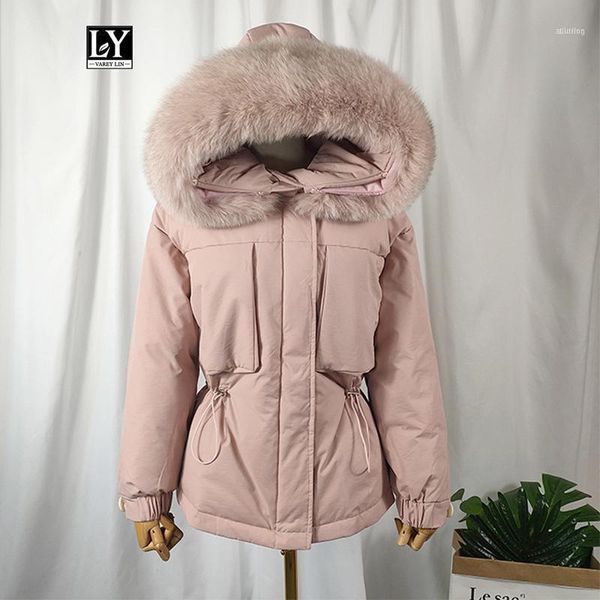 

women's down & parkas ly varey lin large natural fur duck jacket women winter warm 90% white parka female sash tie up outerwear1, Black