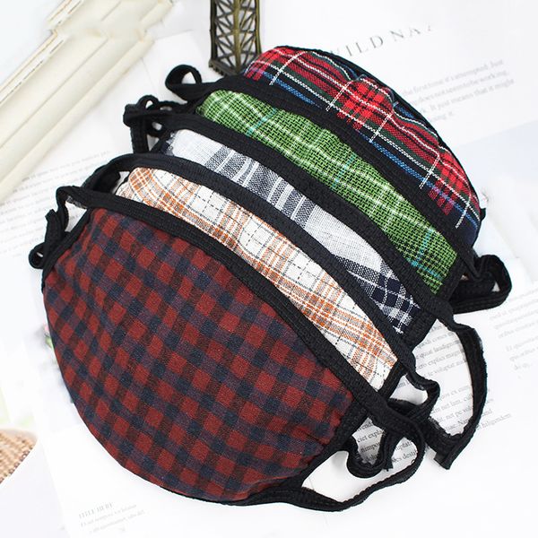 

cotton plaid striped face mask thicken warm dust-proof cotton linen masks windproof washable designer mask dhl