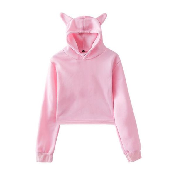 

women's hoodies & sweatshirts xxs-xxl cat ear hoodie women casual sports short cropped jumper long sleeved hip hop streetwear, Black
