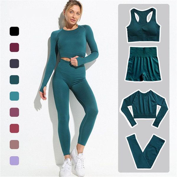 

yoga outfit 4pcs women gym clothing workout set female fitness seamless leggings sports bra long sleeve shorts sportswear outfits
