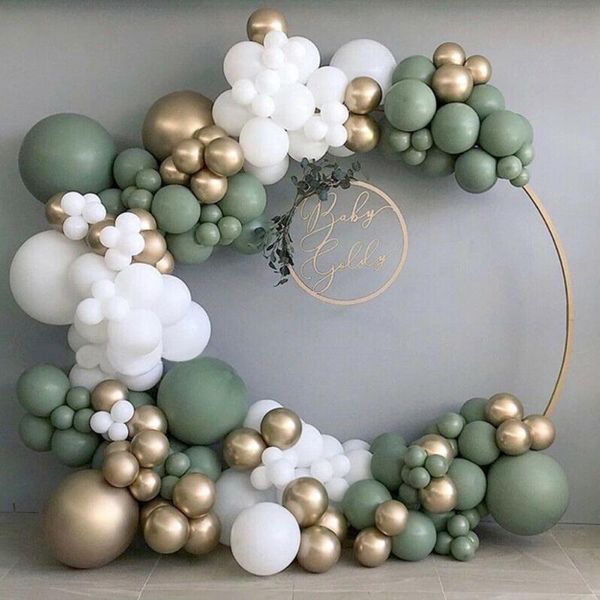 

party decoration 137pcs/set retro green white balloons garland chrome gold balloon chain arch for baby shower bridal wedding