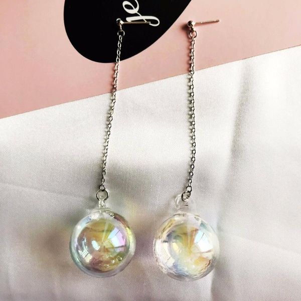 

dangle & chandelier specific star same earrings transperant glass ball added water long ab color charming drop for girls, Silver