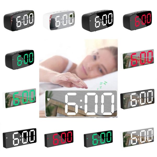 Espelho LED Tela Acrílico Despertador Relógio Criativo Relógios Digitais Controle de Voz Snooze Tempo Data Temperatura Display Retângulo / Rodada Estilo