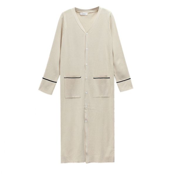 

black apricot v neck long sleeve midi dress solid pocket single-breasted knitting casual loose d1241 210514, Black;gray