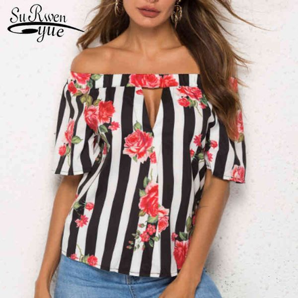 

women shirts blusas mujer de moda s and blouses ladies striped slash neck printing plus size 4151 50 210521, White