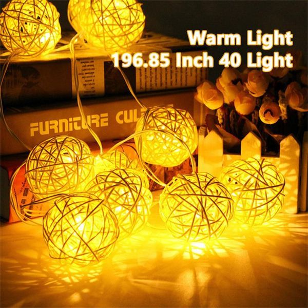 

party decoration rattan ball led string light 5m 40 bulbs sepak takraw lantern fairy holiday for christmas wedding