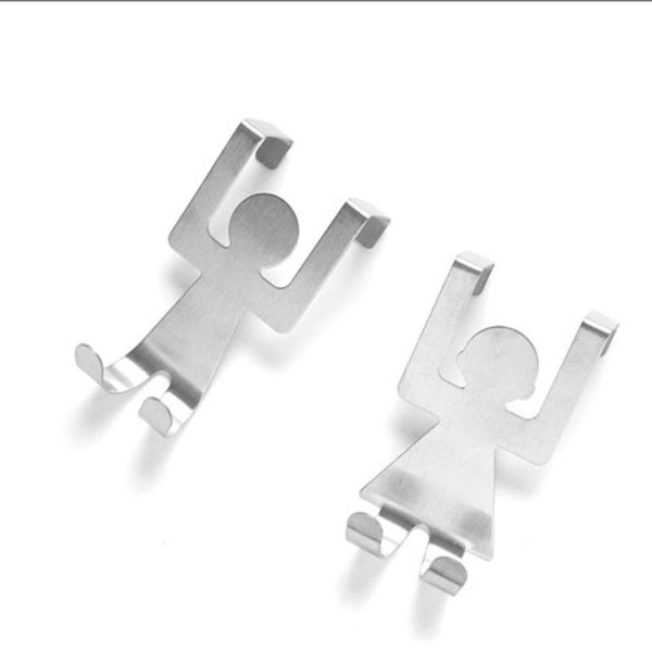 

2pcs stainless steel lovers shaped hooks kitchen hanger clothes storage rack tool door pot pan hanger#lr4 & rails