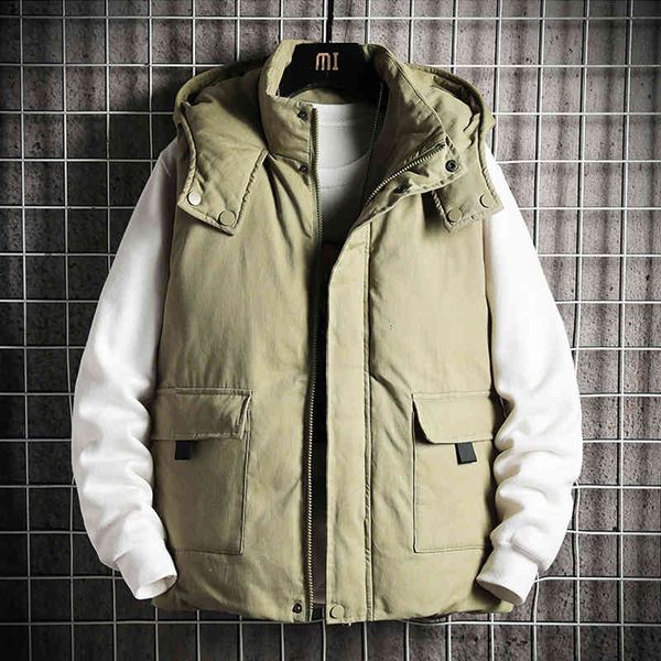

men's vests man's cotton vest with a hoodie outerwear sleeveless jacket fashion warm winter dwaterproof water 52qa, Black;white
