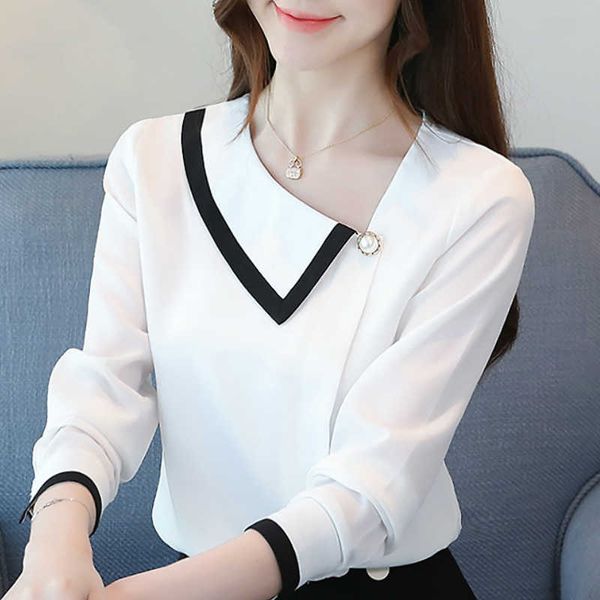 

womens and blouses fashion v-neck white blouse long sleeve blouse women chiffon blouse shirt women clothes blusas c691 210602