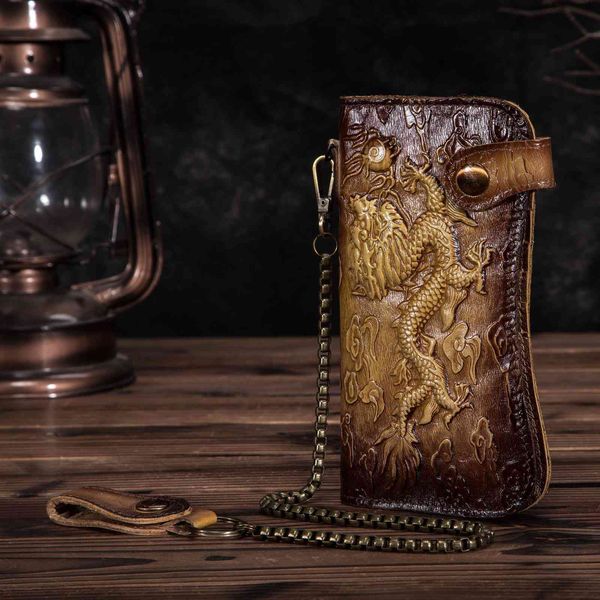 

fashion cattle male organizal real leather design dargon tiger emboss checkbook iron chain wallet purse clutch handbag 1088 d, Red;black