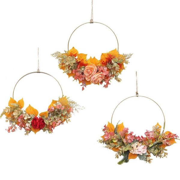 

decorative flowers & wreaths metal ring flower wreath frame gold geometric floral hoop for home wedding birthday party hanging decor garland