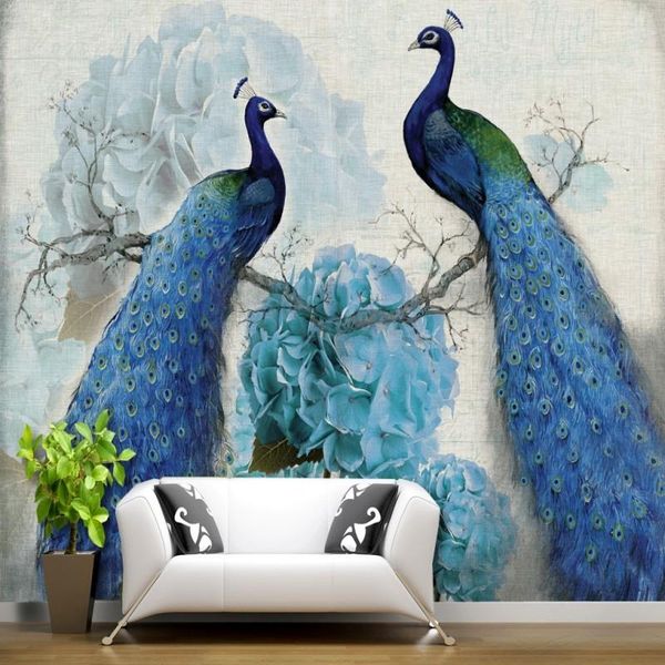 

wallpapers drop wallpaper 3d peacock retro floral oil painting rich background wall living room hall mural
