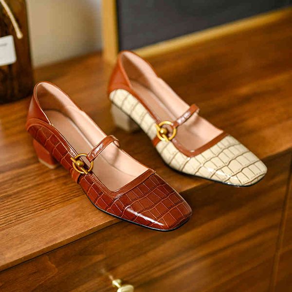 

sandals genuine women's shoes leather retro-buckle light pumps toe-to-toe toe heels large handcrafted woman size 34-43 mary jane x0zd, Black