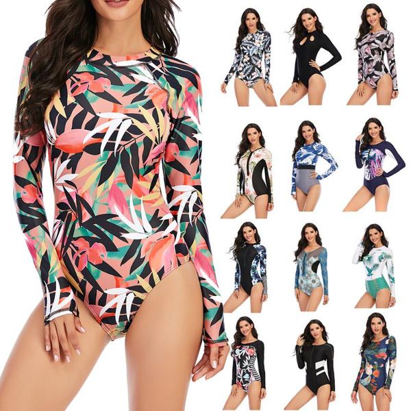 

women 2xl diving rashguard long sleeve uv sun protection swimsuit zipper swimwear printed surfing suit rash guards bathing one-piece suits