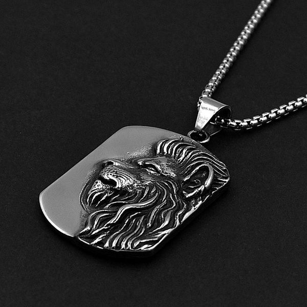 

pendant necklaces 2021 fashion necklace jewelry lion nameplate punk men hip hop collar 316l stainless steel statement boyfriend gifts, Silver
