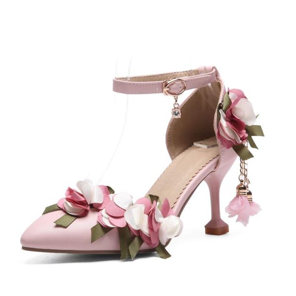 

dress shoes women sweet party pink/white flower wedding pump 7cm kitten heels bridal high heel strap bridesmaid, Black